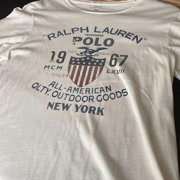 EUC RL cream tee with logo size M custom fit - Picture 1 of 5